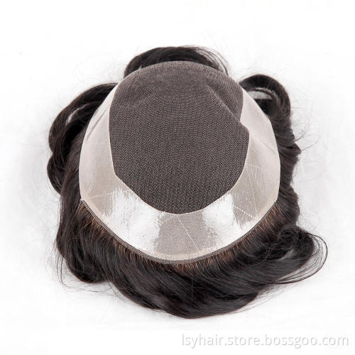 French lace base indian remy human hair touppe for men, medium density weight hair toupee wig bleached knots